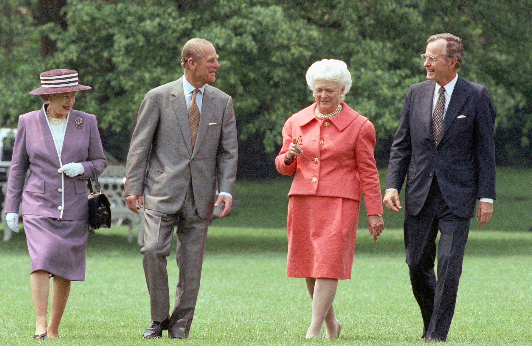 1991: George H.W. Bush, Barbara Bush, Queen Elizabeth II and Prince Philip
